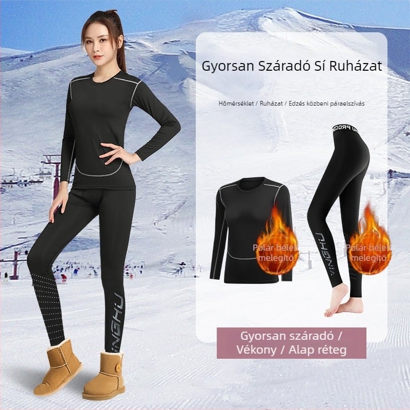 Női gyorsan száradó termo-kompressziós alapréteg fleece béléssel, síeléshez, jóga és fitneszhez