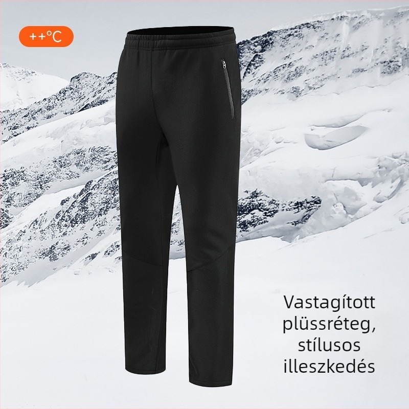 Férfi sportos, fleece béléssel téli nadrág, egyenes szabású, középmagas derekú, sportos/alap stílus, slim-fit