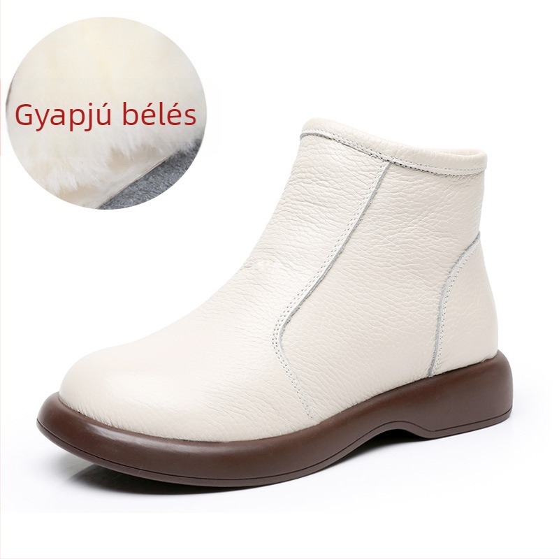 Női casual rövid csizmák alacsony sarkú (1-3 cm), kerek orrú, elsőréteg marhabőrből, gyapjú bélés, oldalsó cipzár, gumitalp