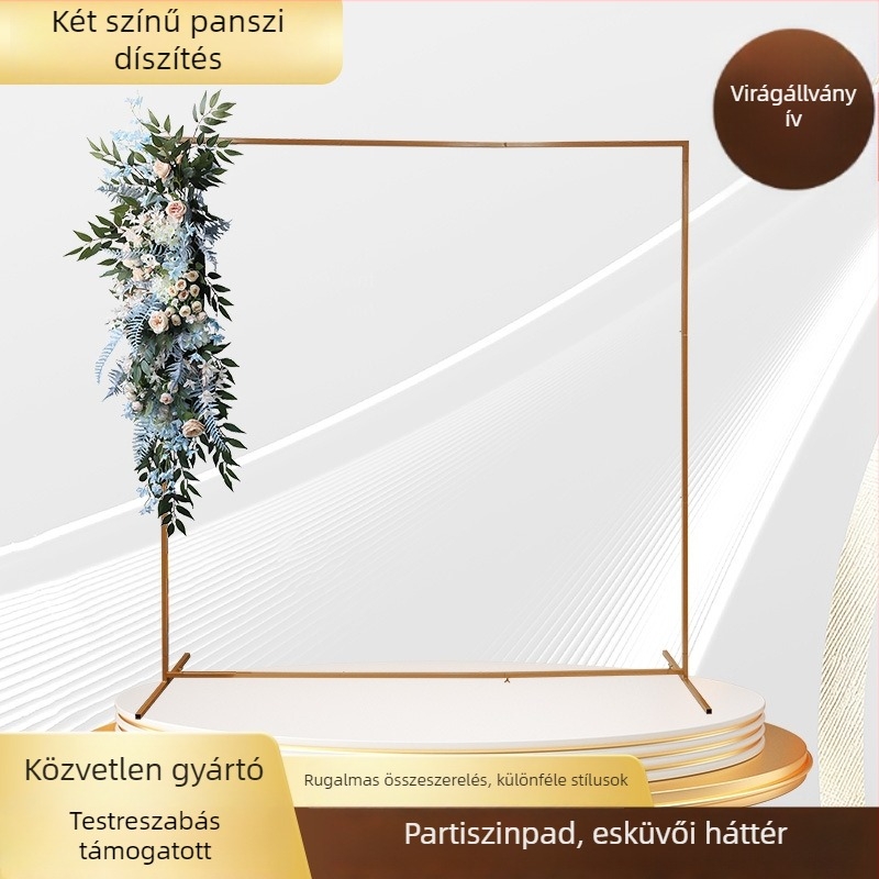 Vasból készült négyzet alakú esküvői kapu háttérrekvizit, márka Two-tone Pansy, zacskós csomagolásban, esküvői dekorációhoz.