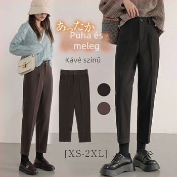 Női gyapjúkeverék egyenes szárú, bokáig érő nadrág, japán-koreai laza stílus, slim fit, poliészter 30–50%