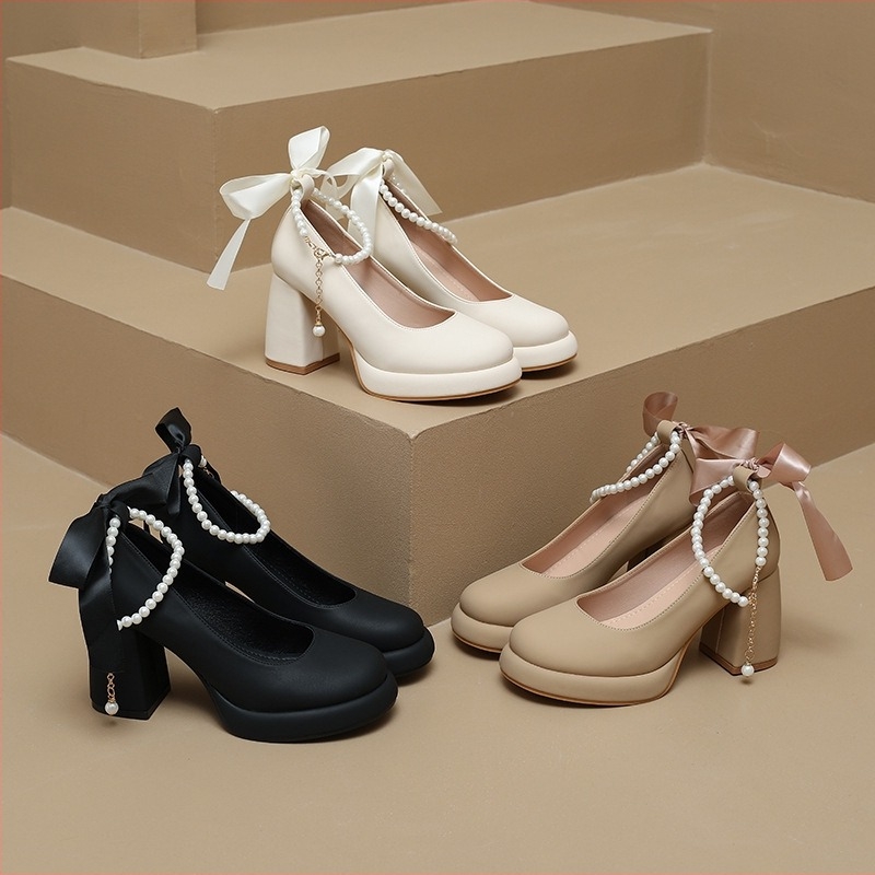 Női Mary Jane cipők, kerek orr, PU felsőrész, tömör sarok 6–8 cm, csattos zárás