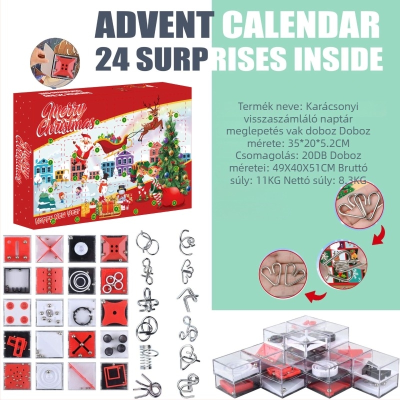 Karácsonyi puzzle játék: Luban labirintus golyó vasgyűrű kinyitóval, műanyag, csomagolás színes dobozba, ajándék gyermekeknek és barátoknak