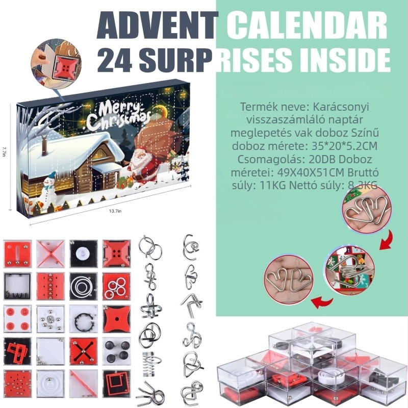 Karácsonyi puzzle játék: Luban labirintus golyó vasgyűrű kinyitóval, műanyag, csomagolás színes dobozba, ajándék gyermekeknek és barátoknak