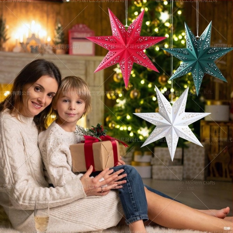 Papírból készült függő dísz — üreges hétágú origami csillag lámpás, karácsonyi helyszíni dekoráció