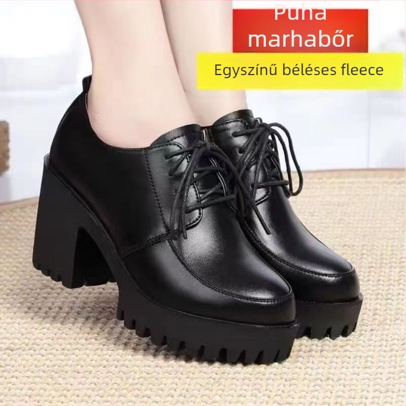 Női bokacsizmák 6-8 cm-es vastag sarkú, fűző, PU felső, hegyes orr, műszőrme belsővel