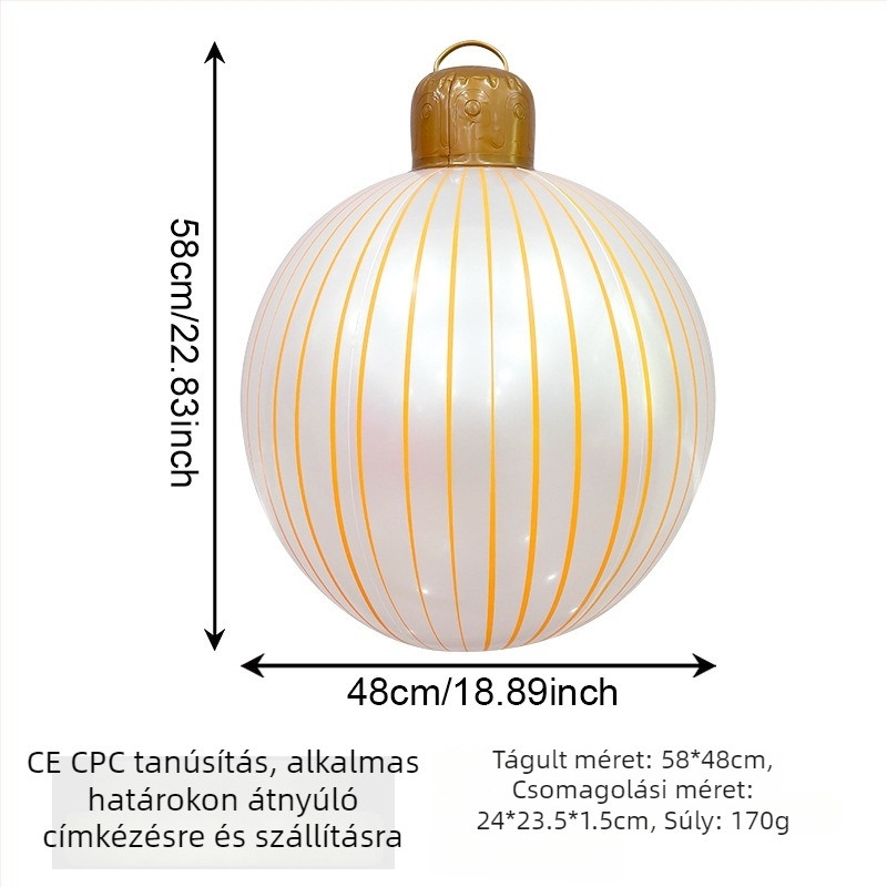 Felfújható karácsonyi gömb csíkos, gyöngyházfényű fénycsík mintával - PVC, szitanyomás ( Silk Screen ), luxus dekoráció