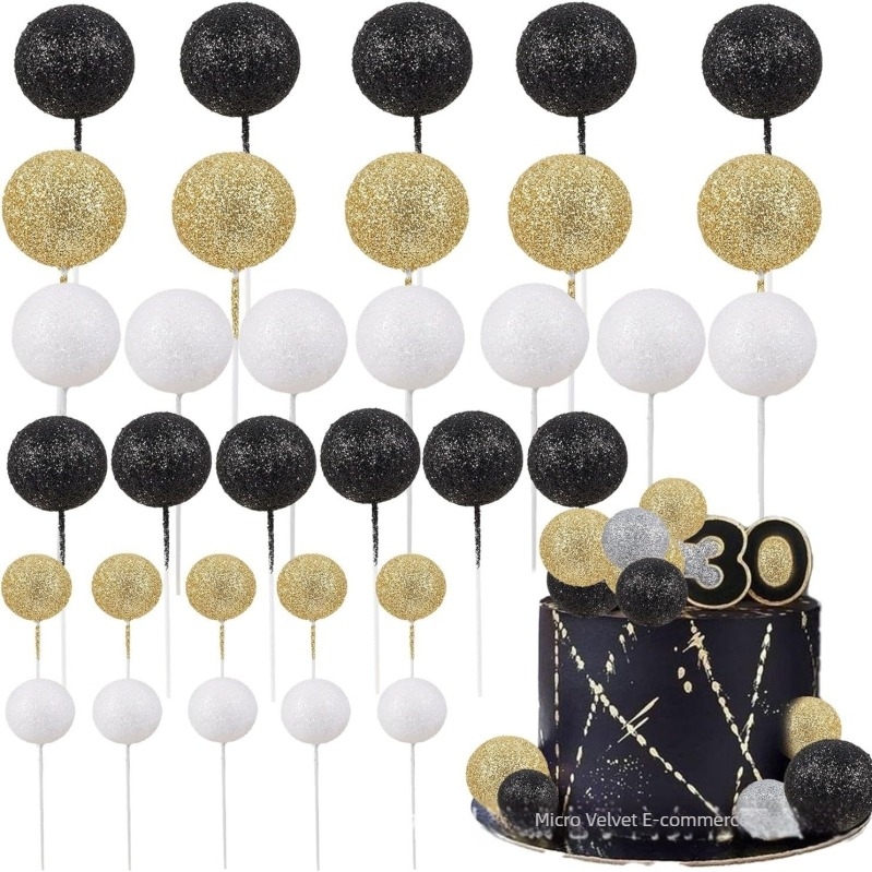 24 db csillogó habgömb cupcake dekorációk, DIY – babaváró, esküvő, évforduló, születésnapi parti