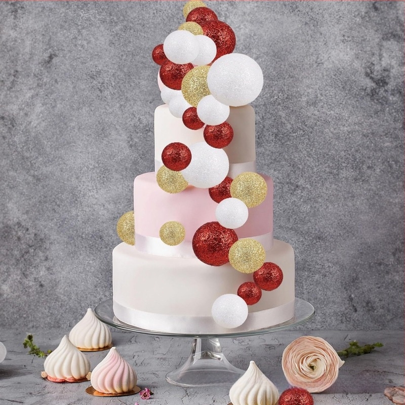 24 db csillogó habgömb cupcake dekorációk, DIY – babaváró, esküvő, évforduló, születésnapi parti