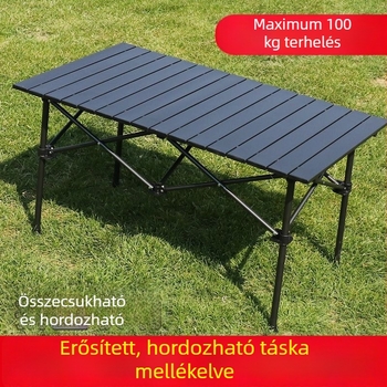 Egg Roll Table — Kültéri összecsukható hosszú asztal kempingezéshez és BBQ-hoz; szénacélból, összecsukható, Egg Roll stílus