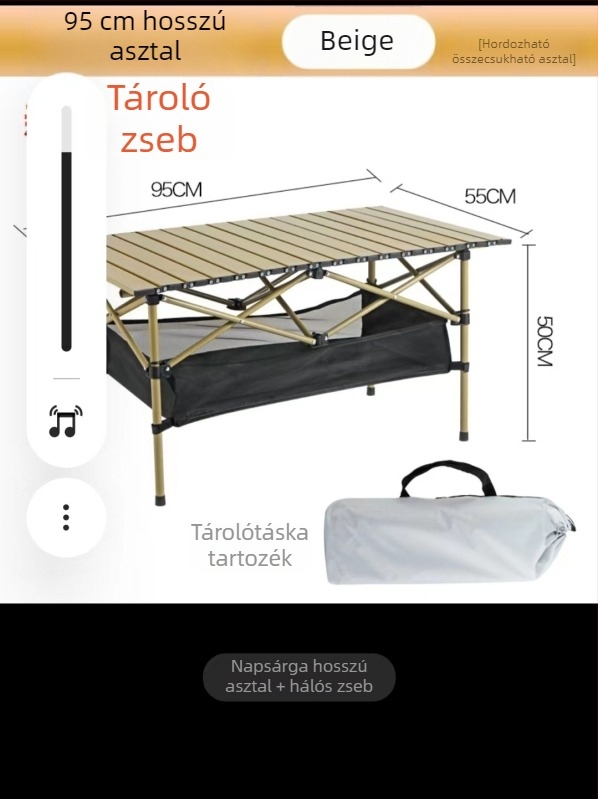 Egg Roll Table — Kültéri összecsukható hosszú asztal kempingezéshez és BBQ-hoz; szénacélból, összecsukható, Egg Roll stílus