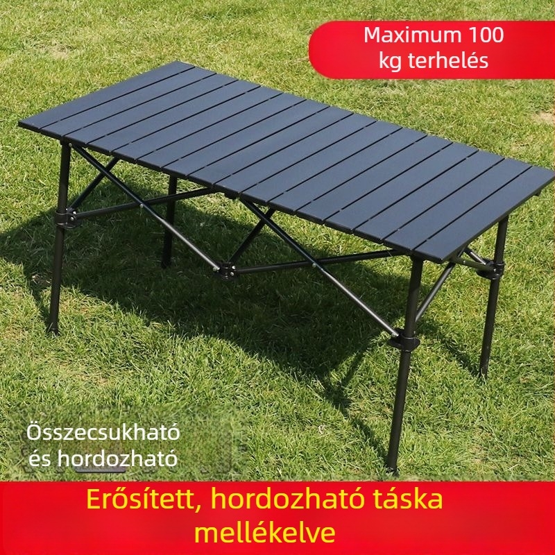 Egg Roll Table — Kültéri összecsukható hosszú asztal kempingezéshez és BBQ-hoz; szénacélból, összecsukható, Egg Roll stílus