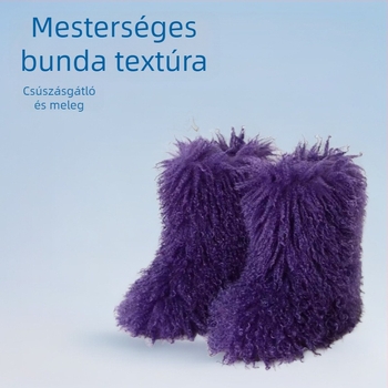 Női téli hócsizmák, középmagasak, külső plüssel, belső plüss bélés, gumitalp, lapos 3 cm-es sarok