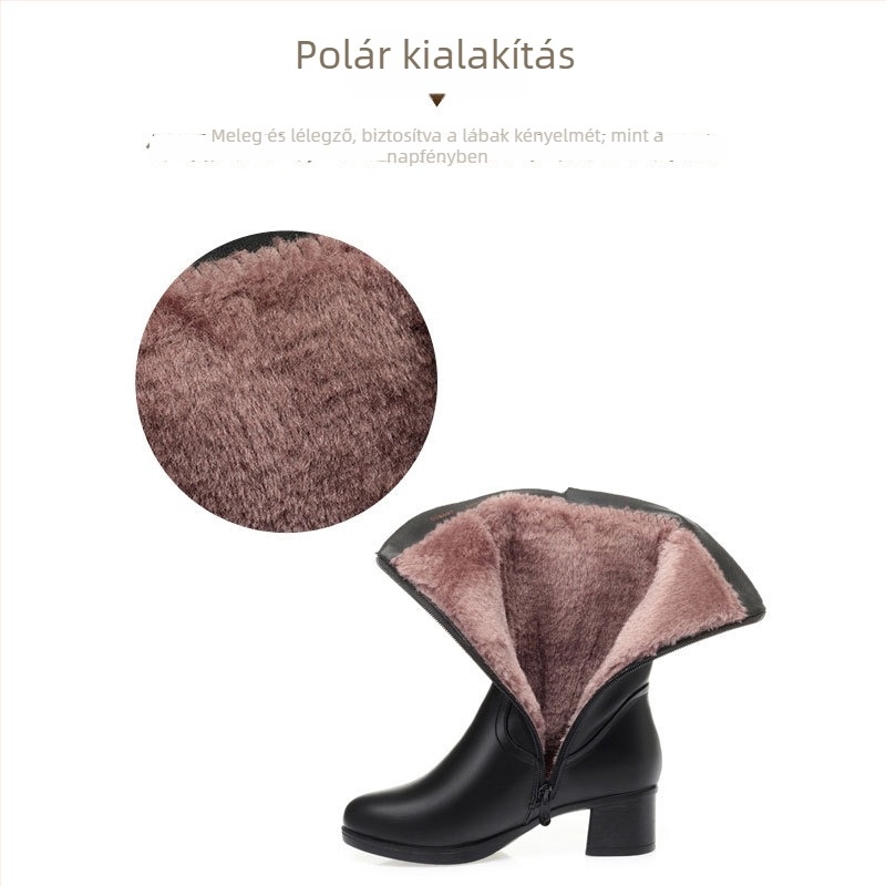 Női divatcsizma, koreai stílus, középmagas hossz, kerek orr, 3-5 cm-es vastag sarok, oldalsó cipzár