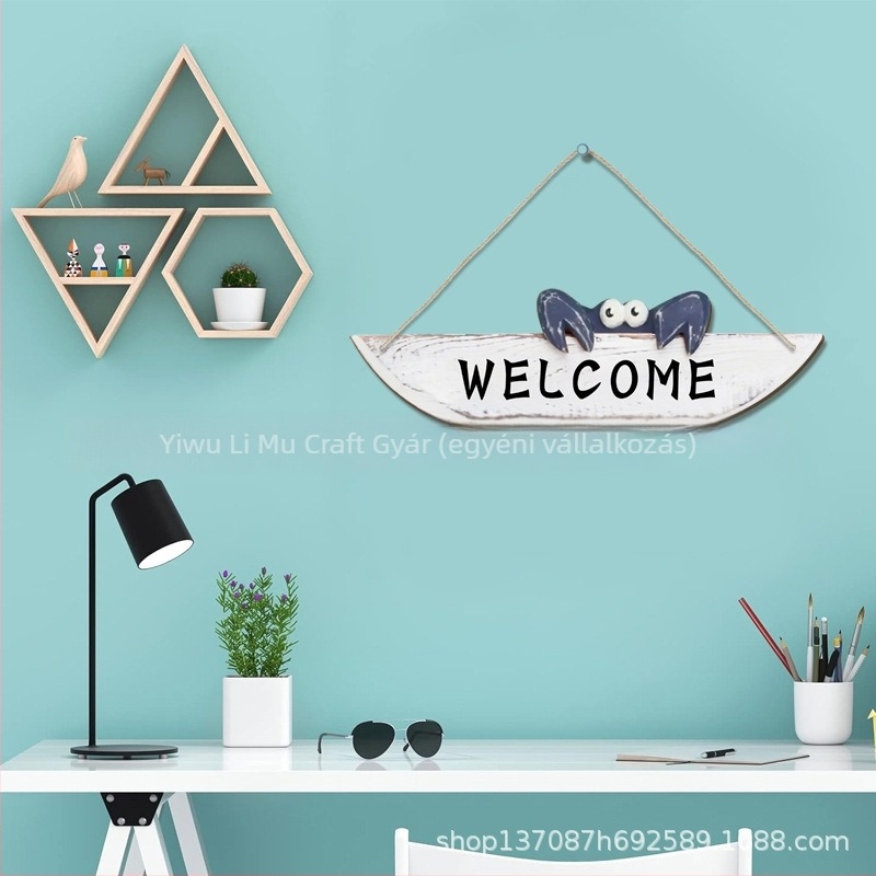 Fa ajtóhoz való köszöntő tábla, óceániai és mediterrán stílusú, krab motívummal, anyaga: boxwood, stílus: modern művészet, kivitelezés: nyomtatás, termékkód: Pp-gp-4093