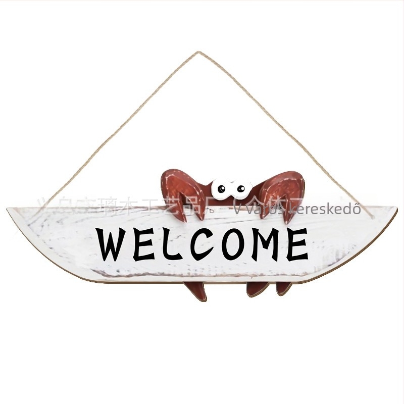 Fa ajtóhoz való köszöntő tábla, óceániai és mediterrán stílusú, krab motívummal, anyaga: boxwood, stílus: modern művészet, kivitelezés: nyomtatás, termékkód: Pp-gp-4093