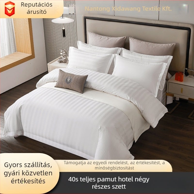 Szállodai ágyneműkészlet, csíkos szaténszövet, reaktív nyomtatás, 40s pamut, négy darabos készlet