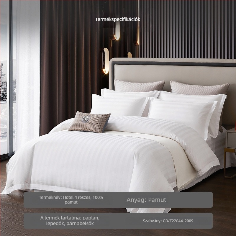 Szállodai ágyneműkészlet, csíkos szaténszövet, reaktív nyomtatás, 40s pamut, négy darabos készlet