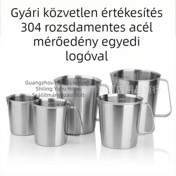304 rozsdamentes acél mérőedény beépített skálával, tej-tea és kávé készítésére; több modell osztásokkal és ±100 ml toleranciával.
