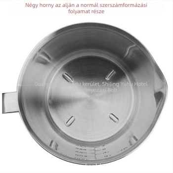 304 rozsdamentes acél mérőedény beépített skálával, tej-tea és kávé készítésére; több modell osztásokkal és ±100 ml toleranciával.