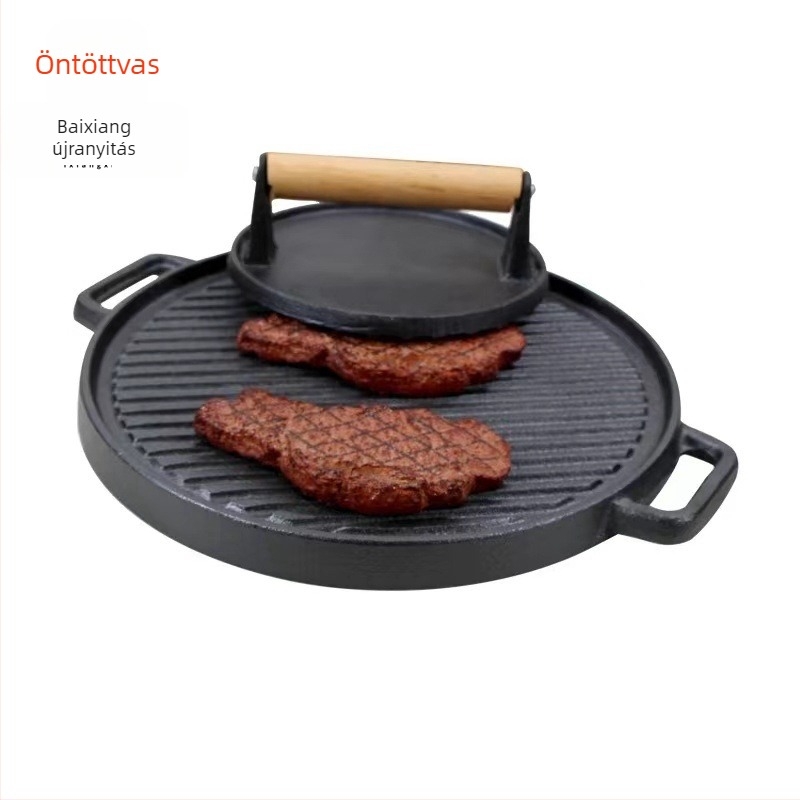 Öntöttvas kör alakú húsprés grillhez, multifunkcionális, füstmentes, kivehető