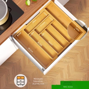 Bambusz fiókos tároló doboz, vízálló és kihúzható — konyhai fűszerek és edények szervezője, modern minimalista stílus