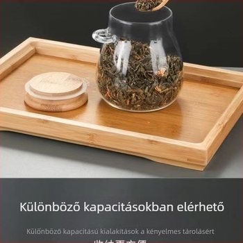 Teásüveg kanállal — magas hőálló boroszilikát üveg, kézzel rajzolt felület, nemzeti trend-stílus, logó nyomtatás lehetősége