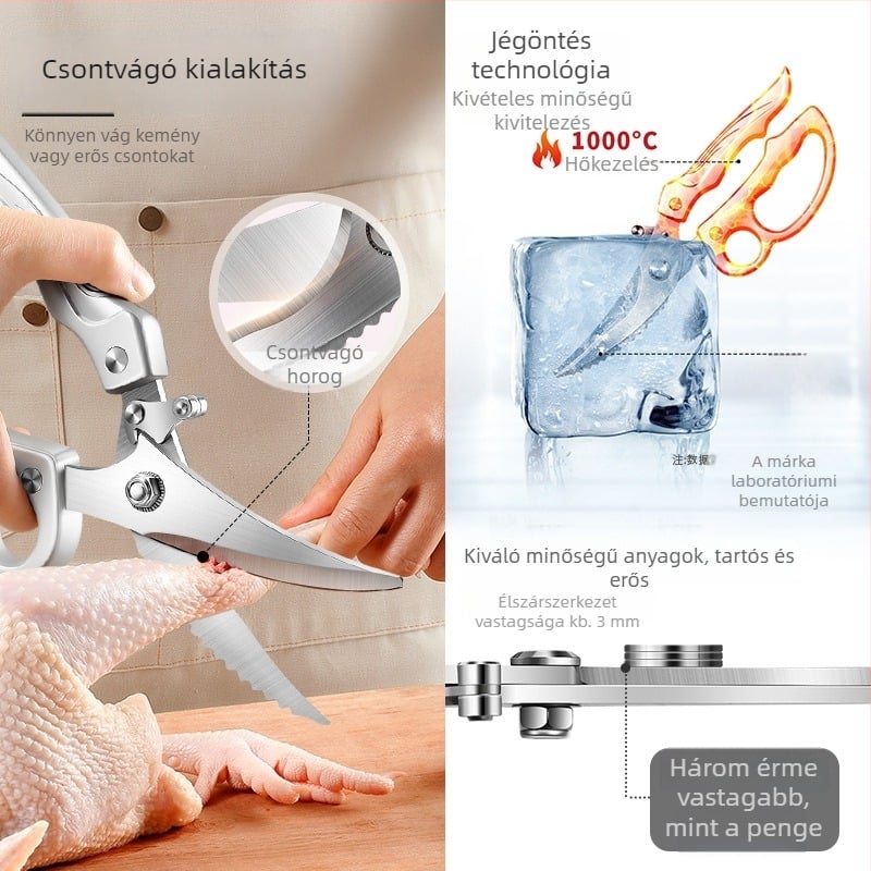 Paisley konyhai olló – élelmiszer-minőségű rozsdamentes acél, multifunkciós, csontvágás