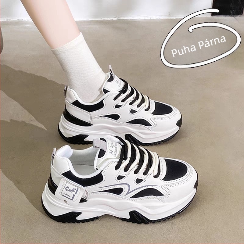 Női dad shoes PU felsőrész, középmagas sarka 3–5 cm, gumírozott talp, fűzővel záródó, 2025 tavasz–ősz