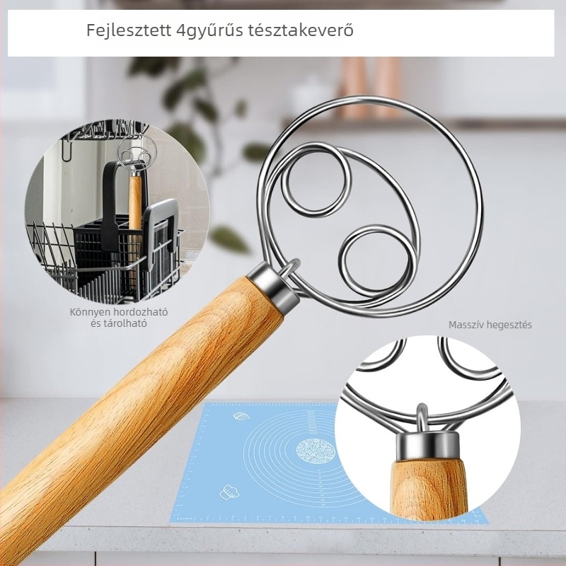 Tojáshabverő tölgyfa fogantyúval, rozsdamentes acél ház, kézi működtetés