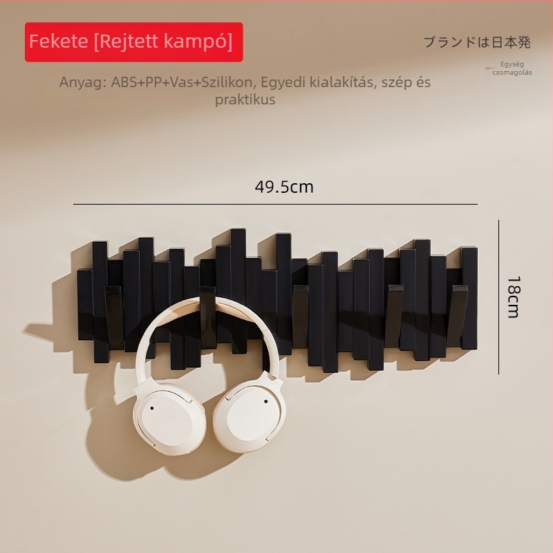 Piano billentyű ruhafogas falra szerelhető, modern minimalist stílus, anyagok: ABS+PP+vas+szilikagél, teherbírás 3 kg