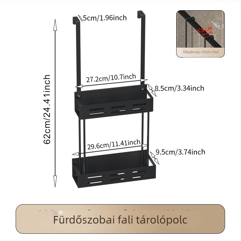 Fali zuhany polc két szintes kialakítással és hátsó akasztóval (felületkezelés: festett bevonat; két szint; teherbírás 20 kg)