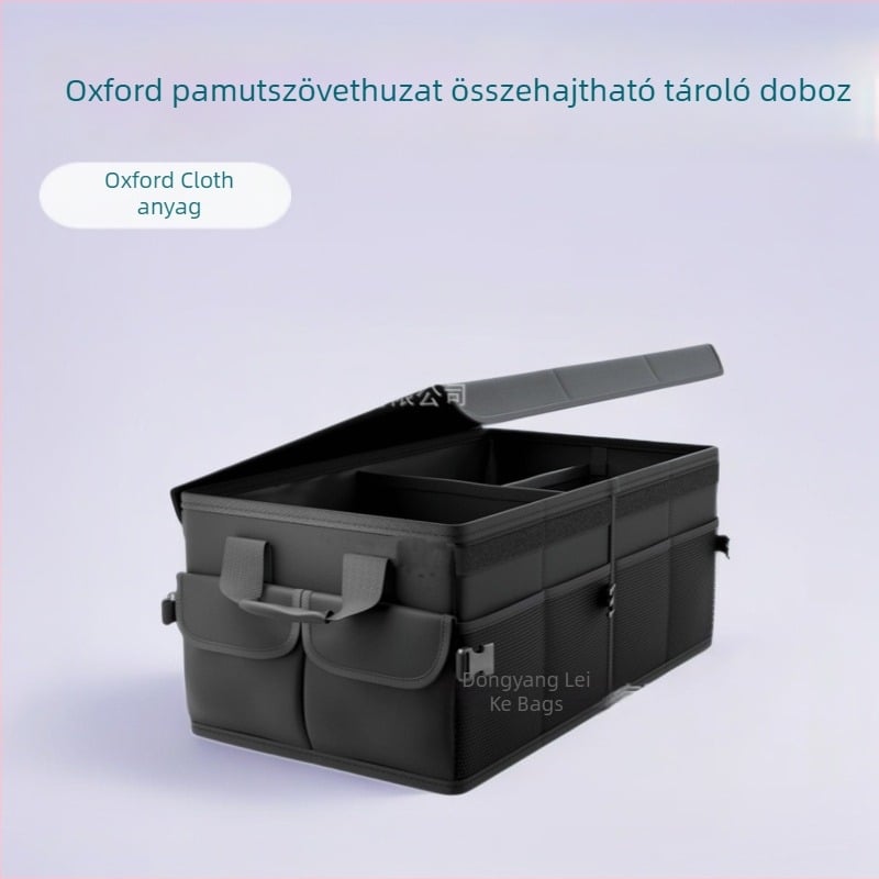 Autócsomagtartó tároló doboz, összecsukható, Oxford anyagból, fedéllel, vízálló és porálló