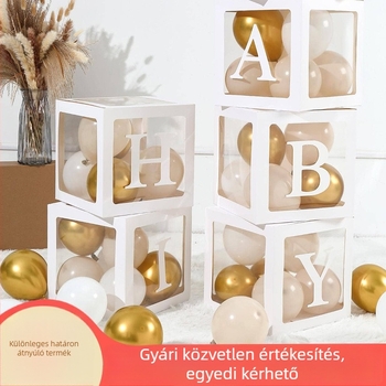 ABC betűkből álló lufi-dobozok készlet, 52 betű, 6 áttetsző papírdoboz a születésnapi dekorációhoz