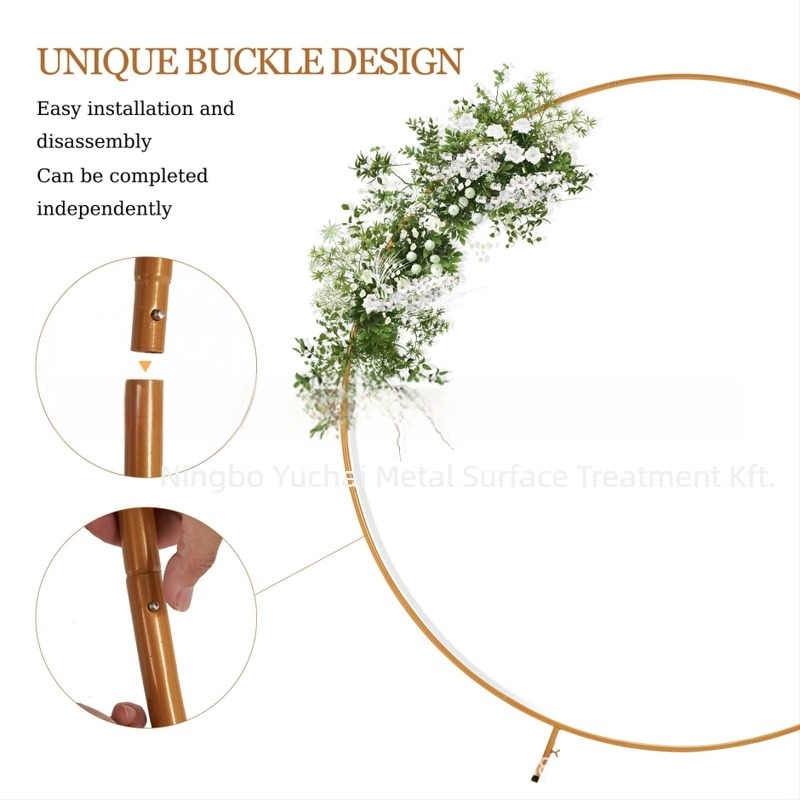 Vasból készült kör alakú ív állvány esküvői háttérhez, esküvői dekoráció ív formájában