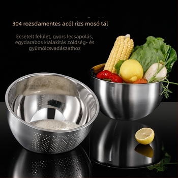 304 rozsdamentes acél ferde aljzattal rendelkező leeresztő mosóedény, vastagított kivitel, többfunkciós zöldségek, gyümölcsök és rizs öblítésére