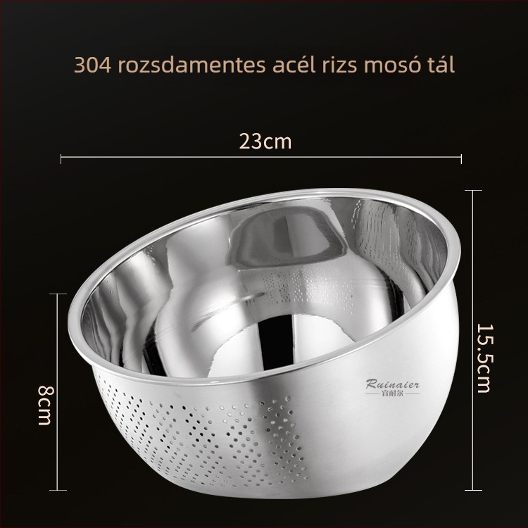 304 rozsdamentes acél ferde aljzattal rendelkező leeresztő mosóedény, vastagított kivitel, többfunkciós zöldségek, gyümölcsök és rizs öblítésére