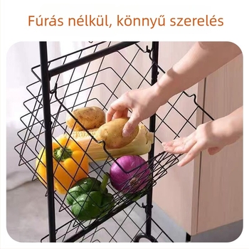 Háromszintes padlóra álló konyhai tárolókosár – vasból készült keret, modell JG-Z40, gyümölcs- és zöldségtároló
