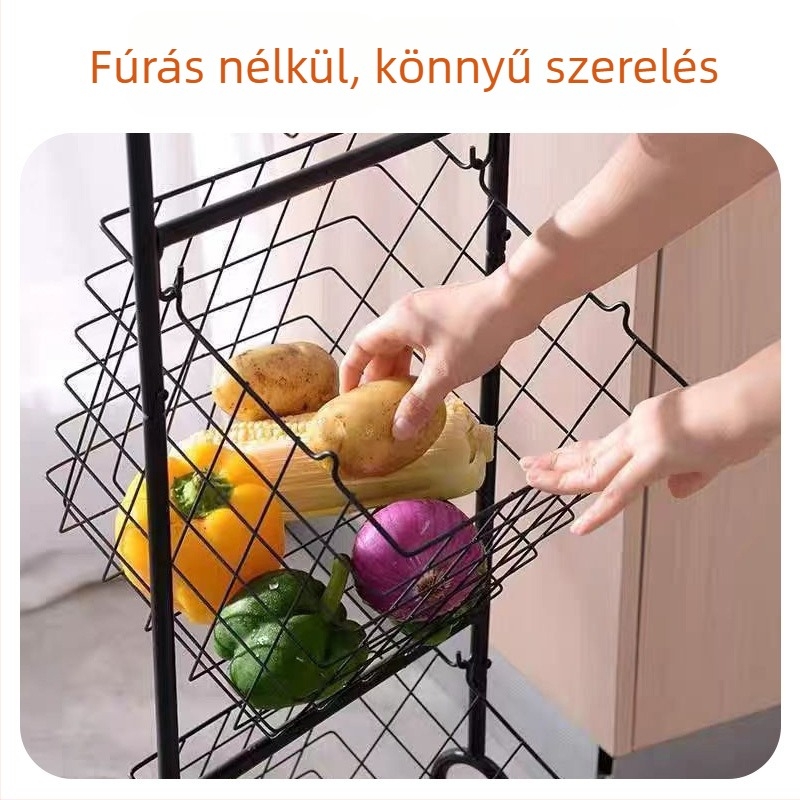Háromszintes padlóra álló konyhai tárolókosár – vasból készült keret, modell JG-Z40, gyümölcs- és zöldségtároló