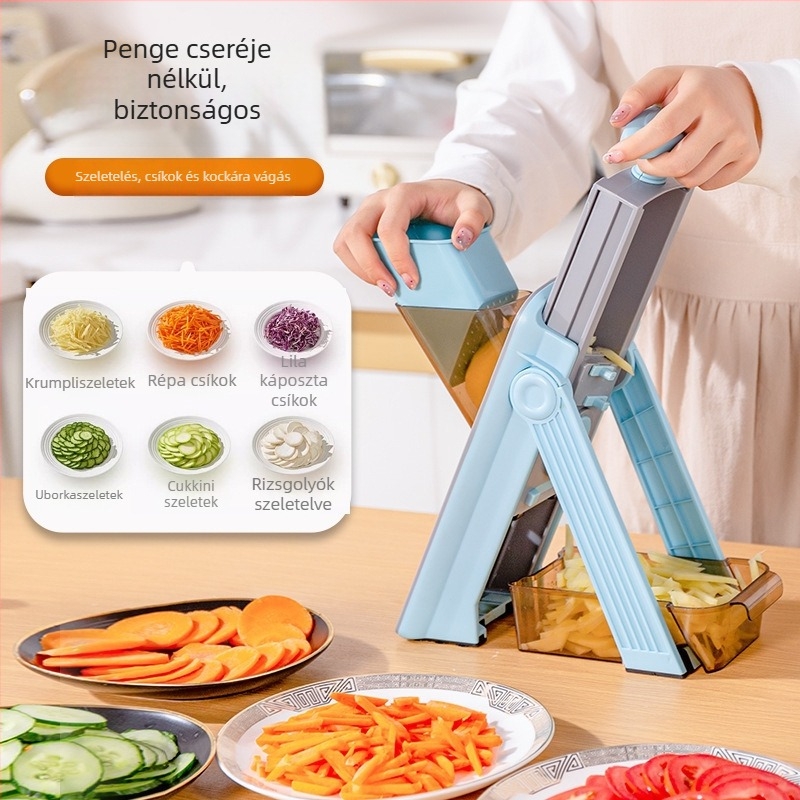 Többfunkciós leválasztható zöldségvágó, szeletelő és reszelő, konyhai eszköz ABS + rozsdamentes acélból
