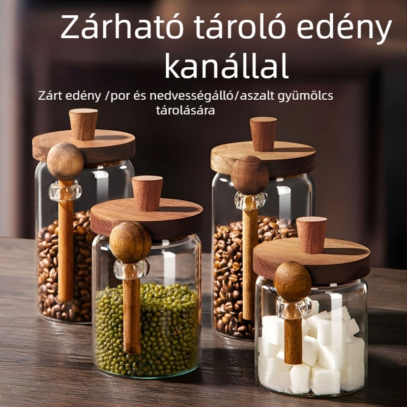 Zárható teásüveg boroszilikát üvegből, fedéllel és kanállal, 301–500 ml, mikrokhullámú sütőbe tehető