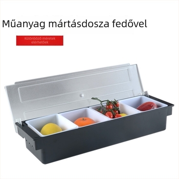 Bar-konyhai kiegészítő doboz fedéllel – többrekeszes gyümölcs- és fűszeres doboz tej-tea üzletekhez (3–6 rekesz), anyag PC