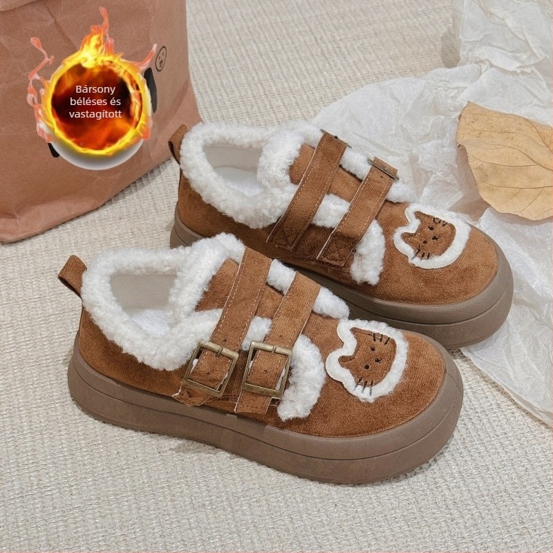 Női mindennapi cipő fleece belsővel, felső rész szintetikus bőrből, Velcro-zárás, középső sarka 3–5 cm, kerek orr
