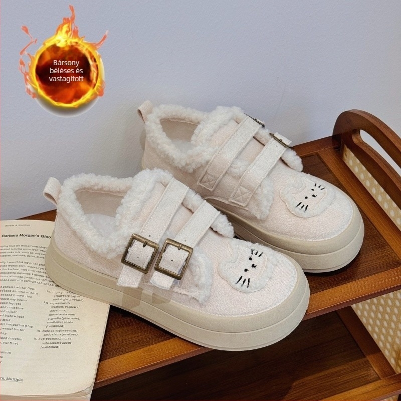 Női mindennapi cipő fleece belsővel, felső rész szintetikus bőrből, Velcro-zárás, középső sarka 3–5 cm, kerek orr