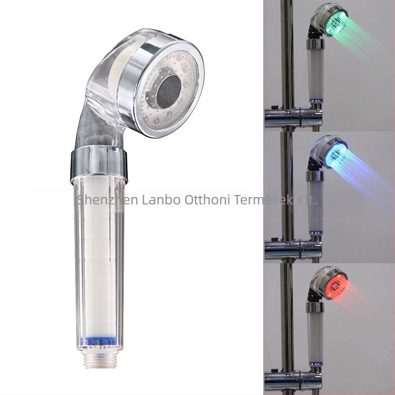Kézi zuhany hőmérséklet kijelzős, PP gyapot szűrő, nyomás-szabályozó, digitális hőmérséklet-vezérlés, modell 8008-S23-3