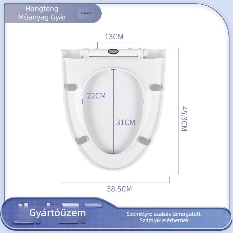V-alakú WC-fedél, egyérintéses szétszerelés, lágy-zárás, PP-anyag, szerelési furatok közötti távolság 11–21 mm között