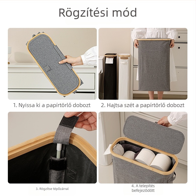 Összecsukható fürdőszobai tárolókosár fedéllel vécépapírtekercsekhez – Modell 01B1606, Poliészter, Han Feizi márka