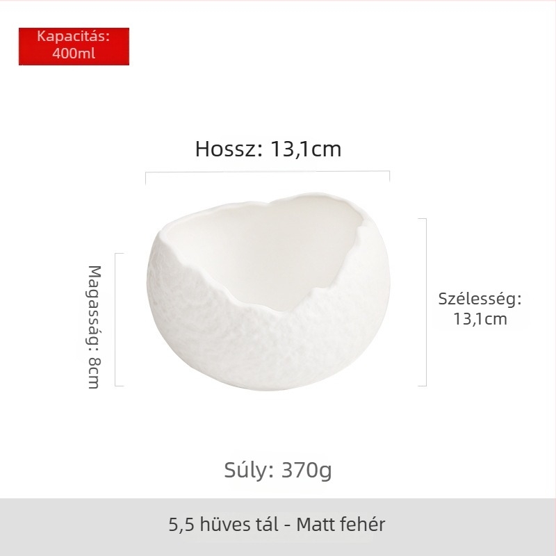 Porcelán tál rendhagyó formával, modern minimalista stílusú, mikrohullámú sütőben használható, levesekhez, desszertekhez és gyümölcssalátákhoz