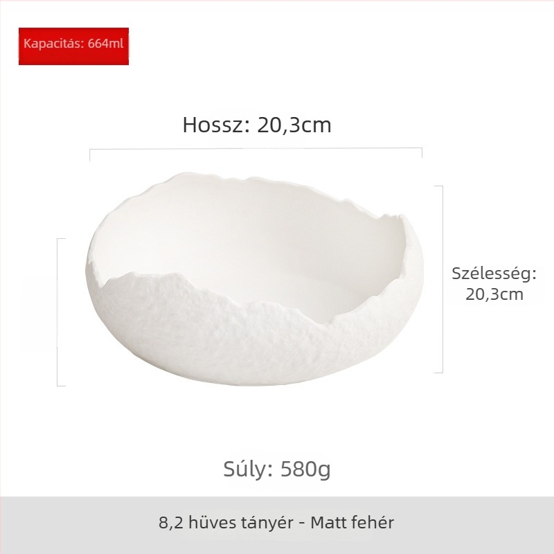 Porcelán tál rendhagyó formával, modern minimalista stílusú, mikrohullámú sütőben használható, levesekhez, desszertekhez és gyümölcssalátákhoz