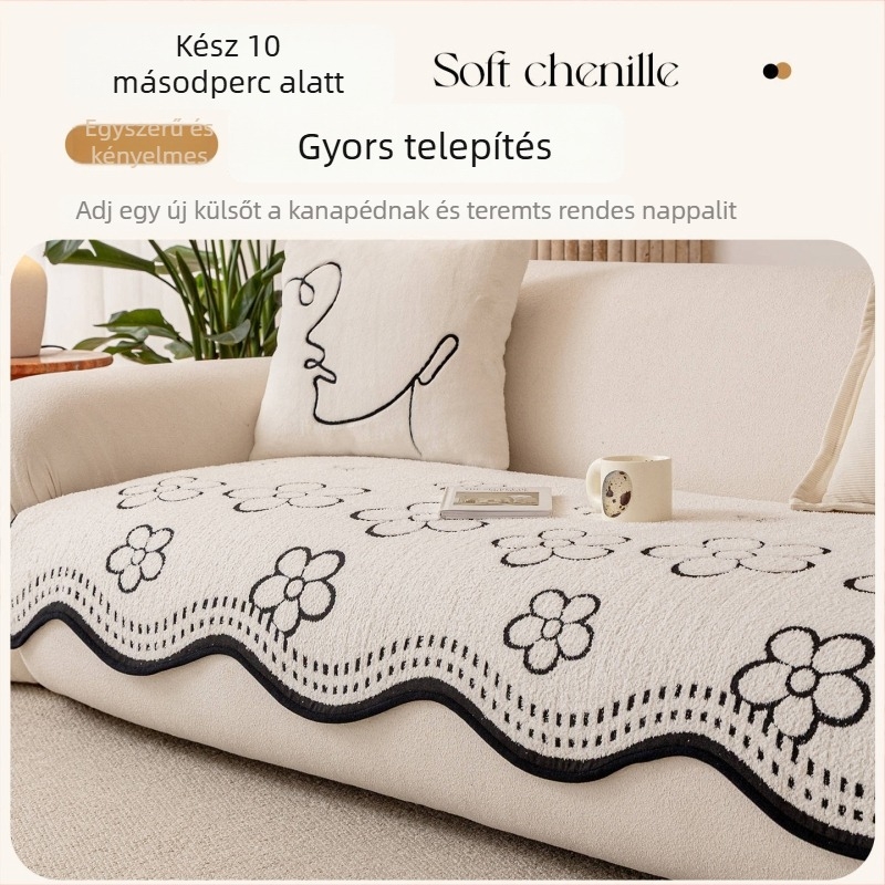 Kanapéhuzat csúszásmentes, szabálytalan élű, fleece anyagú, univerzális illeszkedés, minimalist stílus